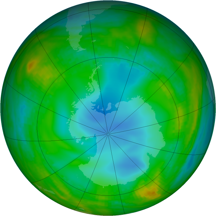 Antarctic ozone map for 16 July 1989